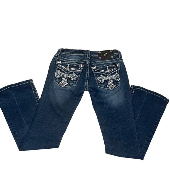 Miss Me Signature Boot Cut Women's Skinny Jeans Embellished Cross Pockets Sz 26 - Picture 2 of 8